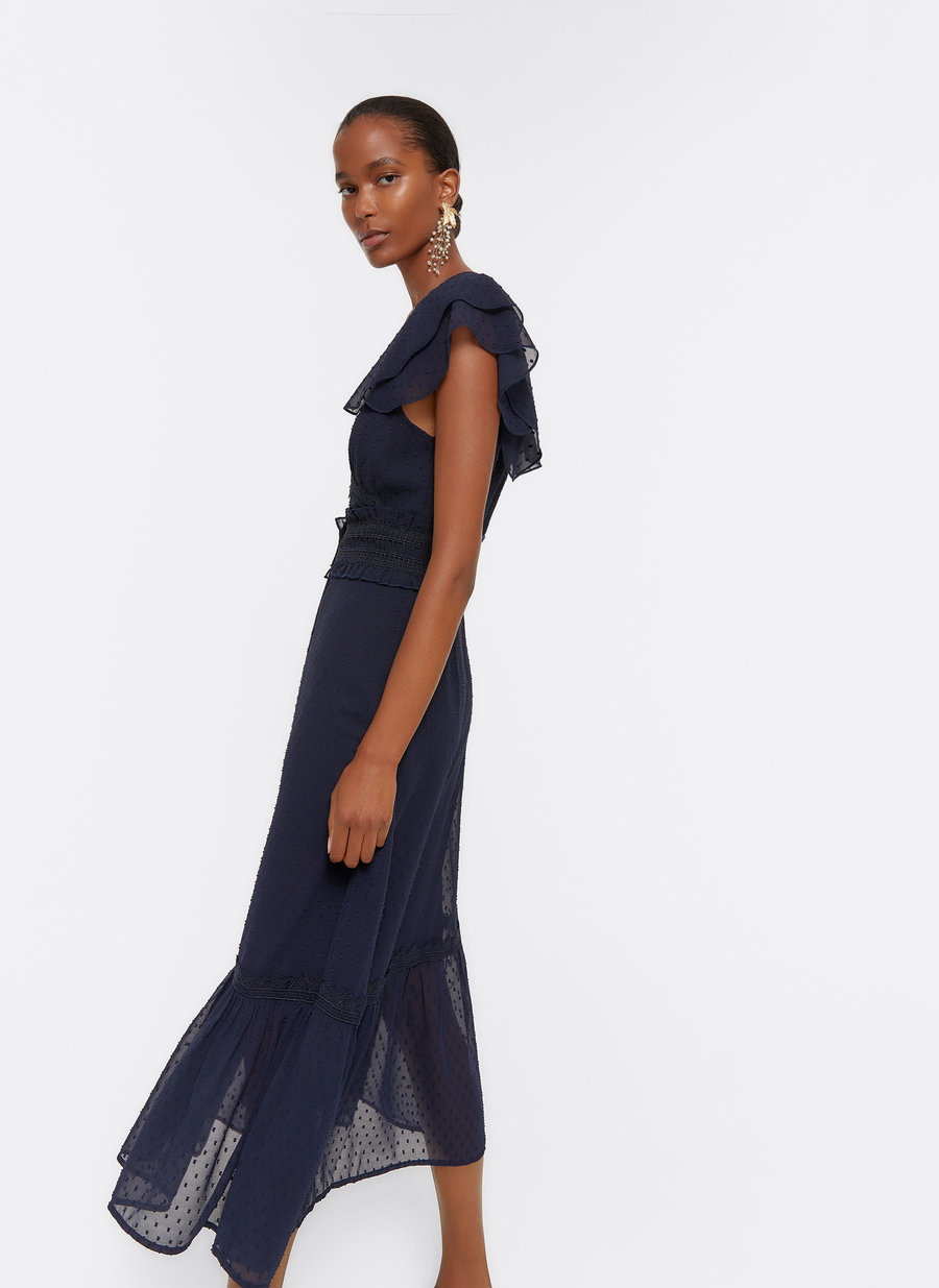 Our Selection Of The Best Winter Dresses Of 2020. Navy Plumetis Dress from Uterqüe