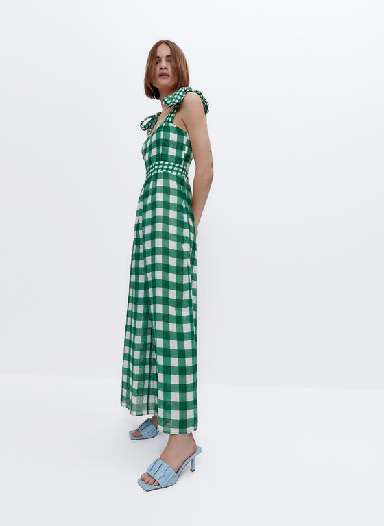 Green gingham jumpsuit Clearance