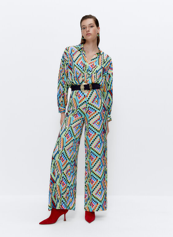 Multicoloured print trousers