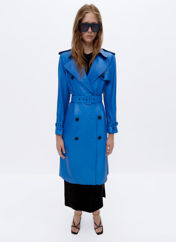 blue trench coat