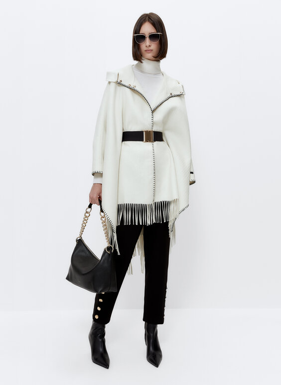Wool cape with fringing