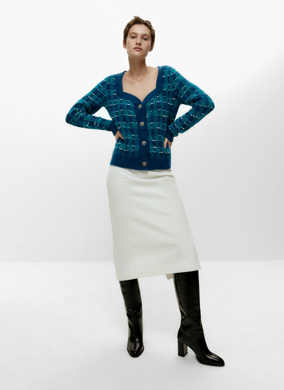 knit cardigan with gem button