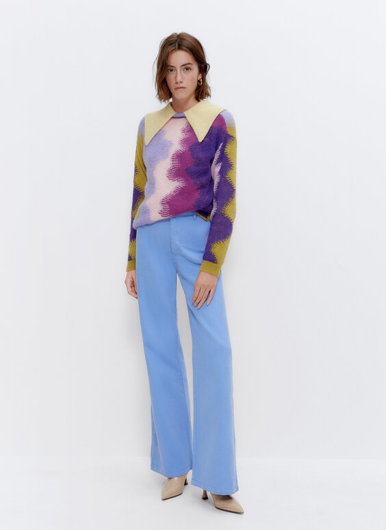 Multicoloured wavy intarsia sweater
