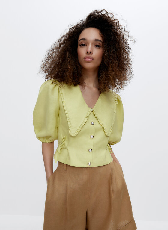 Lime Linen Top Uterqüe