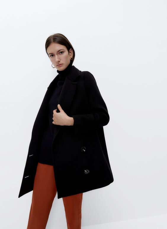 Double breasted three quarter length coat clearance