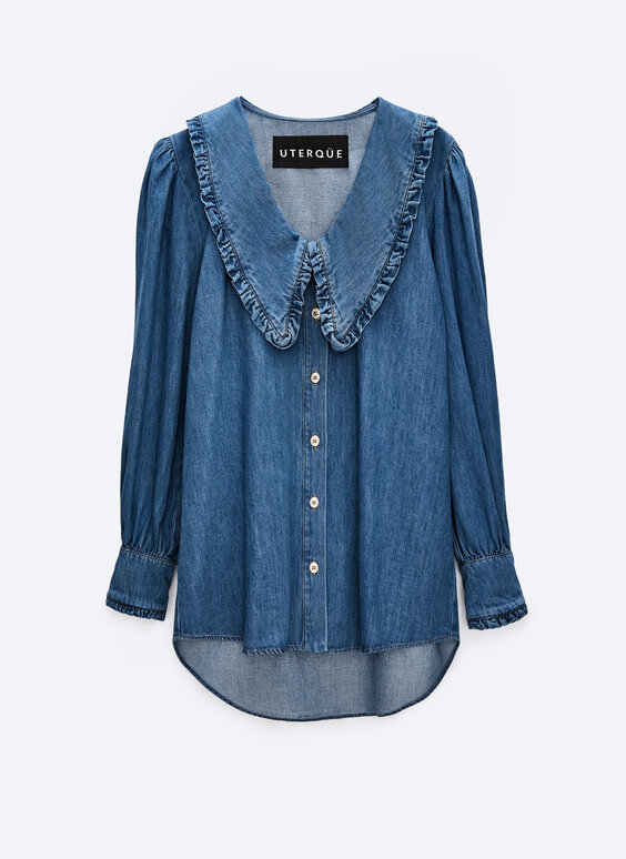 Peter pan collar denim shirt clearance