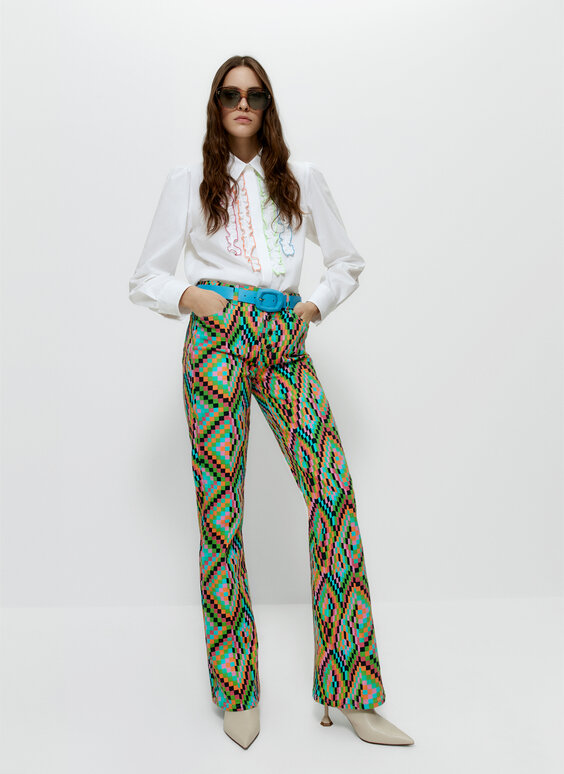 Poplin shirt with multicoloured embroidery