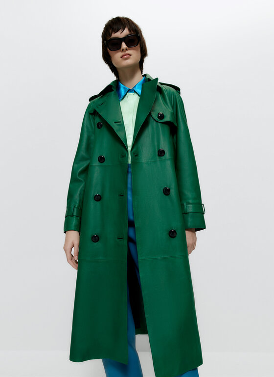 leather green trench coat