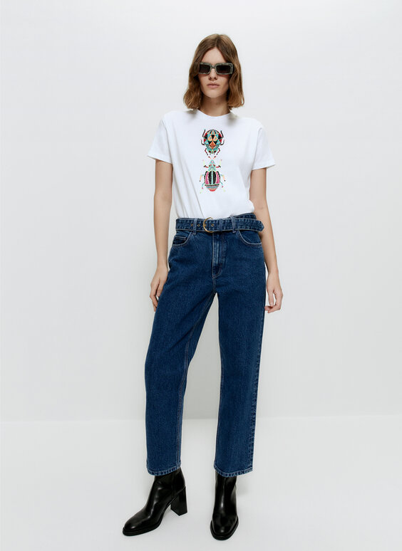 Embroidered T-shirt with diamanté beetles