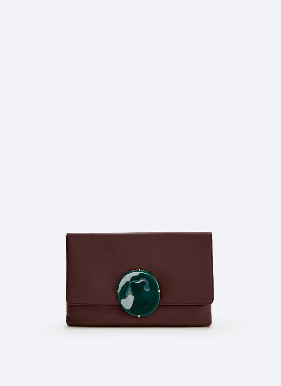 Leather clutch bag with stone