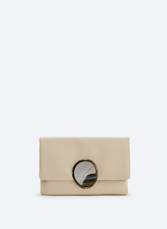 Leather clutch bag with stone