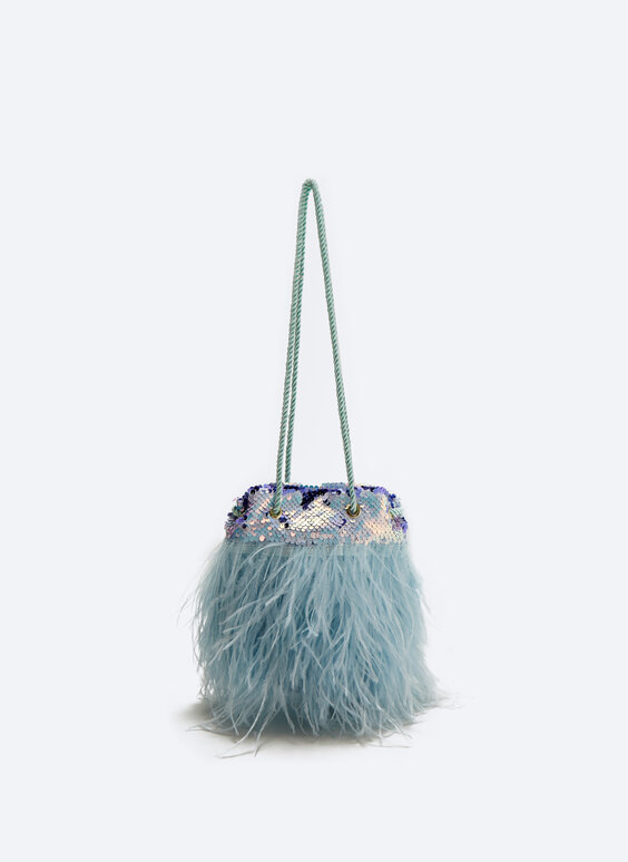Sequin and feather bag