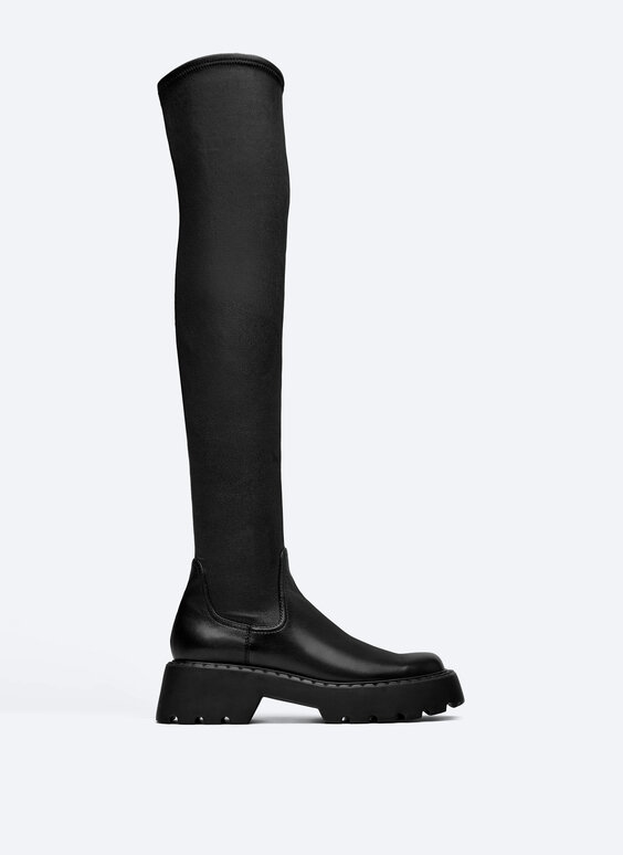 Flat over-the-knee leather elastic boots