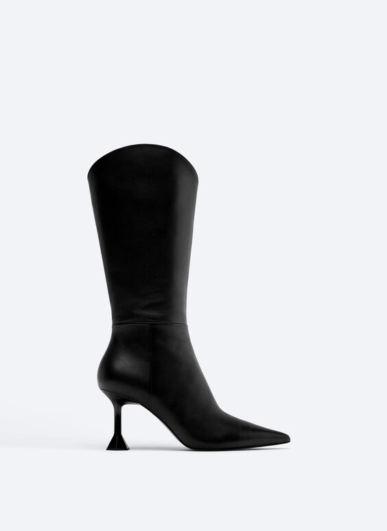 Leather geometric-heel boots